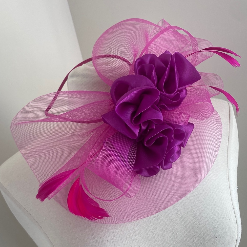 Fuchsia Floral Feather Fascinator Headband - Women Accessories Hair Accessory